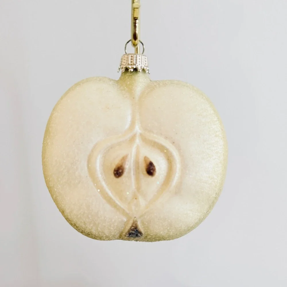 Pair German Glass Sugared Ornaments Krebs Sliced Apple Christborn  Strawberry